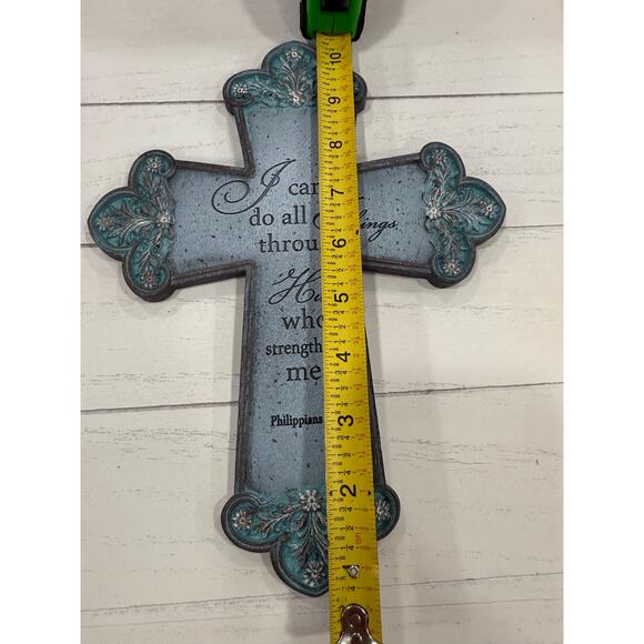 Philippians 4:13 Wall Cross, Blue MDF Scripture Decor, Farmhouse Christian Gift - Picture 2 of 10